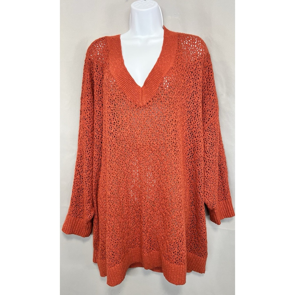 Torrid Womens Orange‎ V-Neck 3/4 Sleeve Open Knit Pullover Sweater Size 5X